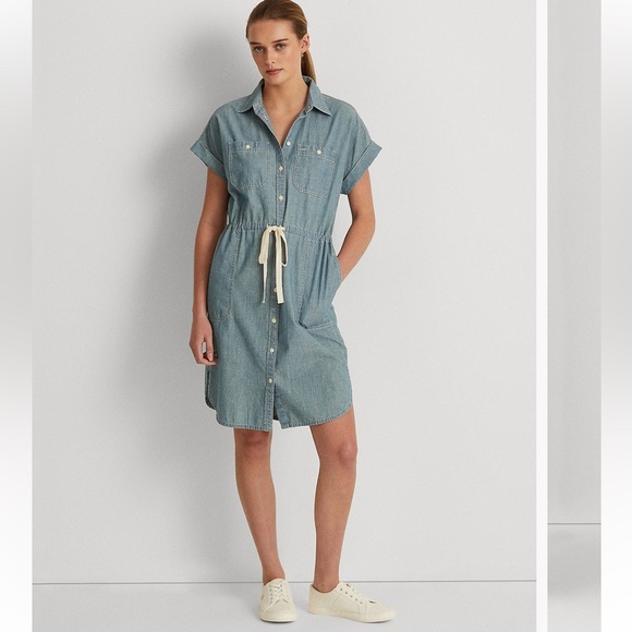 Lauren Ralph Lauren Chambray Short Sleeve Shirtdress 8 - Picture 1 of 8
